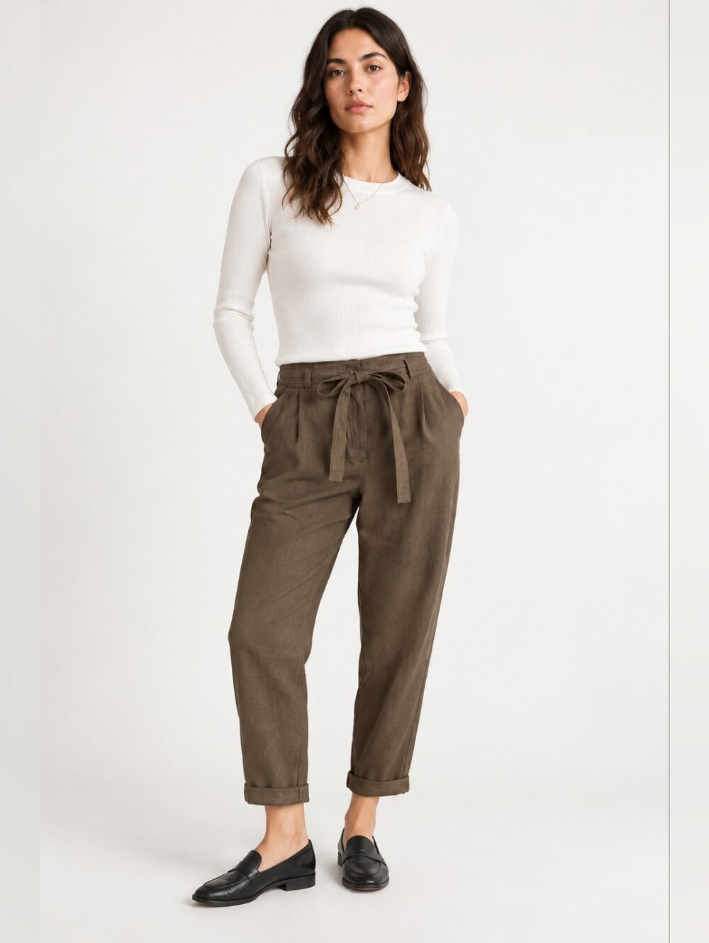 Aritzia Wilfred Allant Linen Blend Tie Waist Cropped Pants Size 10